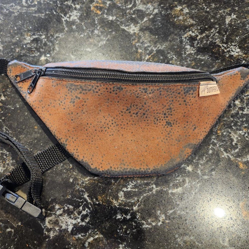 Vintage JUMPERS belt bag, leather style, brown, black adjustable strap